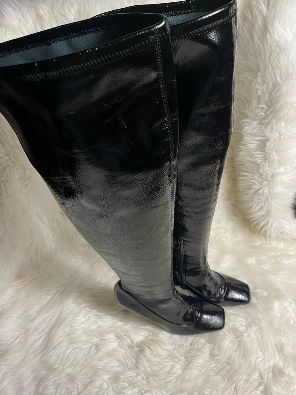 I.N.C Synthetic Black Patent Over-the-Knee heel Boots Square toe SZ10M